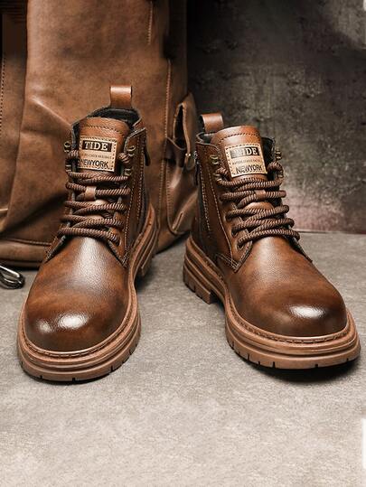 botas hombre botas hombre invierno Botas de estilo retro para hombre, estilo urbano táctico, de piel sintética con suela gruesa, antideslizantes y resistentes al desgaste, cómodas y duraderas. Botas de trabajo, botas de moto, botines para hombre, calzado casual para hombre. Aptas para estar en casa, fiestas al aire libre, la oficina y para usar durante todo el año.