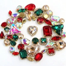 1包约50颗金色缝制水钻，混合形状玻璃宝石金属爪缝纫铆钉水钻水晶，银色 - 多色混彩 - 查看 8