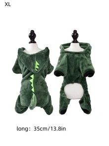 1PC Pet Dinosaur Costumes Coat For Dog & Cat, Winter Warm And Soft Fleece Hoodie Outfit, Cats Clothing - Dark Green - View 12