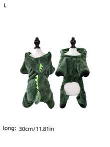 1PC Pet Dinosaur Costumes Coat For Dog & Cat, Winter Warm And Soft Fleece Hoodie Outfit, Cats Clothing - Dark Green - View 10