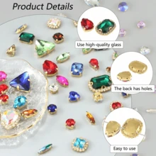 1包约50颗金色缝制水钻，混合形状玻璃宝石金属爪缝纫铆钉水钻水晶，银色 - 多色混彩 - 查看 4