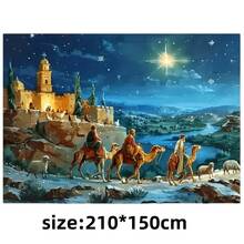 1pc Merry Christmas Backdrop - Cartoon Nativity And Sheep Scene, Made Of Polyester, Suitable For Living Room, Outdoor Decoration, And Live Streaming. - Multicolor - View 8