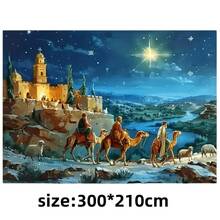 1pc Merry Christmas Backdrop - Cartoon Nativity And Sheep Scene, Made Of Polyester, Suitable For Living Room, Outdoor Decoration, And Live Streaming. - Multicolor - View 9