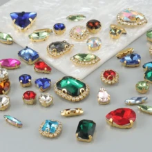 1包约50颗金色缝制水钻，混合形状玻璃宝石金属爪缝纫铆钉水钻水晶，银色 - 多色混彩 - 查看 9