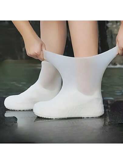 1 Pair Latex Waterproof Shoe Covers, Outdoor Rainproof, Anti-Slip, High Elastic And Wear-Resistant, Easy To Wear And Remove, Foldable And Portable, Soft And Easy To Store, Can Be Put In Pocket, Anti-Slip Sole Design, Anti-Falling, Suitable For Camping, Cycling, Hiking, Running, For Both Men And Women, Easy To Clean, Essential Outdoor Gear