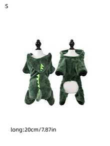 1PC Pet Dinosaur Costumes Coat For Dog & Cat, Winter Warm And Soft Fleece Hoodie Outfit, Cats Clothing - Dark Green - View 14