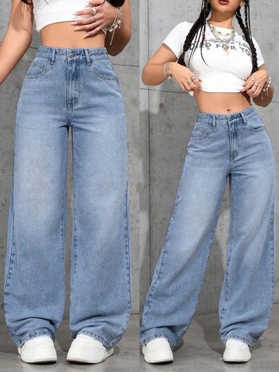 Pantalones Vaqueros Anchos para Mujer - Estilo Retro, Moda Urbana y Versátil