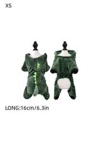 1PC Pet Dinosaur Costumes Coat For Dog & Cat, Winter Warm And Soft Fleece Hoodie Outfit, Cats Clothing - Dark Green - View 13