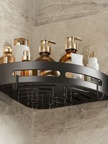 3 Pieces, Space Saving Triangular Corner Shelf - Durable Wall Mounted Bathroom Shampoo, Shower Gel And Cosmetics Storage Rack - Easy To Install, Non-Slip Design, Corner Shower Box, Corner Shower Shelf, Shower Shelf For Indoor Shower, Simple Shower Corner Shelf, Corner Storage Rack For Bathroom, Bathroom Corner Shelf, Shower Shelf - Black - View 2