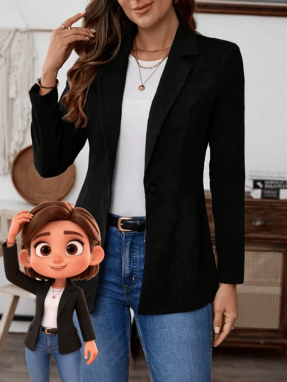 1 pieza Chaqueta de traje de mujer de unicolor con cuello de solapa