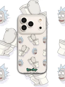 Rick and Morty X SHEIN 瑞克和莫蒂透明极简软壳卡通系列手机壳，兼容iPhone 17/13/14/15/16 Pro，原创手绘软壳，防摔设计，节日送给女友的礼物 - 彩色 - 查看 1