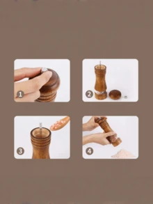 1pc, Pepper Grinder, Household Sea Salt Ginder, Wooden Spice Grinder, Manual Pepper Mill, Spice Crusher, Reusable Spice Bottle For BBQ Picnic Camping, Kitchen Gadgets, Valentine's Day Gifts, Kitchen Decoration - Multicolor - View 5