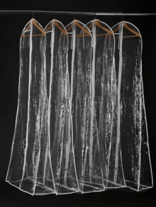 1Pc 160/180cm Clothes Hanging Dust Cover Clear Garment Bags Home Storage Bag Dress Suit Coat Dust Cover Wardrobe Hanging Clothing Organizers Tail Wedding Dress Dust Cover - Clear - View 7