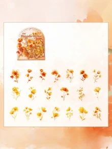 一套 6 张防水贴纸，图案为盛开的花朵和飘浮的云朵，适合用于日记和公告板印刷。 - 彩色 - 查看 6