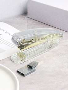 6 PIEZAS Juego de accesorios de oficina en color dorado que incluye 1 grapadora, 1 sacagrapas, 1 bolígrafo con strass, 1 dispensador de cinta, 1 caja de grapas, 1 herramienta de encuadernación creativa, de estilo sencillo y multiusos, perfecto para la oficina y el uso de estudiantes para volver a la escuela - Dorado - Ver 2