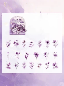 一套 6 张防水贴纸，图案为盛开的花朵和飘浮的云朵，适合用于日记和公告板印刷。 - 彩色 - 查看 3