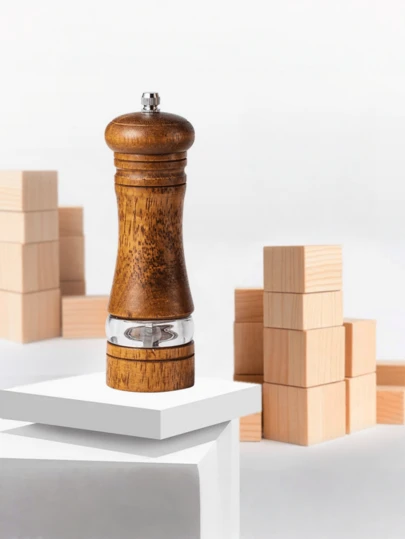 1pc, Pepper Grinder, Household Sea Salt Ginder, Wooden Spice Grinder, Manual Pepper Mill, Spice Crusher, Reusable Spice Bottle For BBQ Picnic Camping, Kitchen Gadgets, Valentine's Day Gifts, Kitchen Decoration