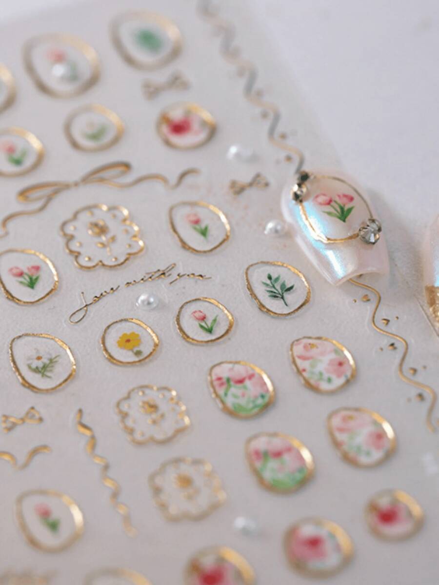 1 Miếng Dán Móng Tay Hình Hoa Tulip Thạch Đồng, Miếng Dán Móng Tay Hình Hoa Ngọc Trai Kiểu Nhật Dễ Thương, Decal Móng Tay Hoa 5D Tự Làm. - Nhiều màu - Xem 1