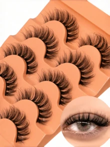 5对浓密型假睫毛，自然猫眼貂毛效果，蓬松漫画风格，适合日常精致妆容。 - 黑色 - 查看 4