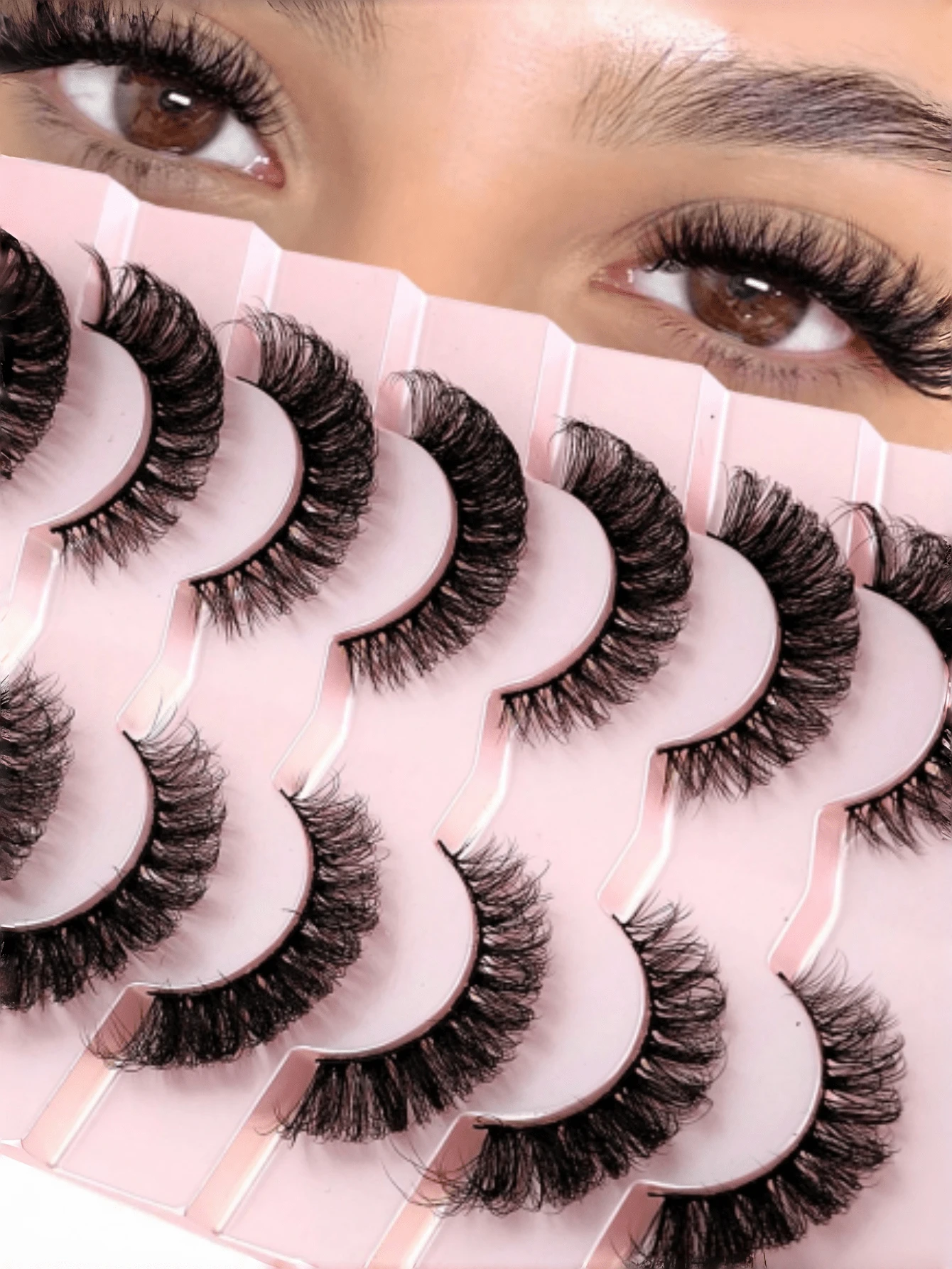 7对俄罗斯浓密型假睫毛，经典猫眼貂毛睫毛，D卷翘蓬松自然妆效，适合日常精致妆容。 - 自然纖長款 - 查看 1