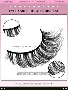 5对浓密型假睫毛，自然猫眼貂毛效果，蓬松漫画风格，适合日常精致妆容。 - 黑色 - 查看 3