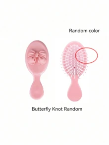 1个可爱卡通粉色蝴蝶结气囊梳，搭配奶泡按摩垫和便携式按摩迷你梳 - 黑色 - 查看 9