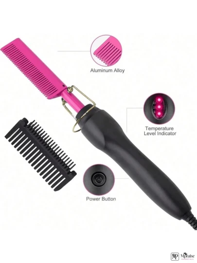 Teckwe Hair Straightener, Electric Hot Comb Hair Straightener Brush With Ceramic Heater Surface, Fast Heating, Adjustable Temperature For Natural, Curly, Frizzy Hair & Beard-EU Plug