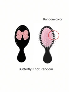 1个可爱卡通粉色蝴蝶结气囊梳，搭配奶泡按摩垫和便携式按摩迷你梳 - 黑色 - 查看 3