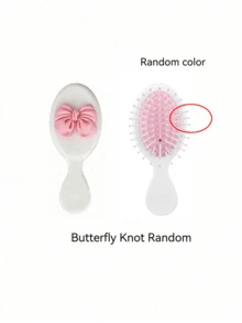 1个可爱卡通粉色蝴蝶结气囊梳，搭配奶泡按摩垫和便携式按摩迷你梳 - 黑色 - 查看 10