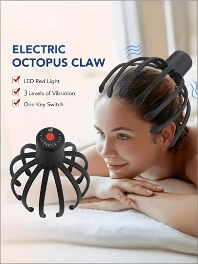 Teckwe Elektrisk hårbottenmassageapparat 3 lägen, sladdlös bärbar huvudskrapa för stressavslappning, 360 graders huvudmassageapparat