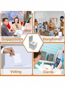 3个装，白色光面纸板投票箱，带投票口 - 6x6x6英寸，DIY主题意见箱，顶部标签可拆卸，适用于筹款活动、投票比赛、派对活动、嘉年华入口投票箱 - 彩色 - 查看 5