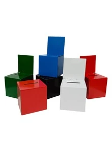 3个装，白色光面纸板投票箱，带投票口 - 6x6x6英寸，DIY主题意见箱，顶部标签可拆卸，适用于筹款活动、投票比赛、派对活动、嘉年华入口投票箱 - 彩色 - 查看 3