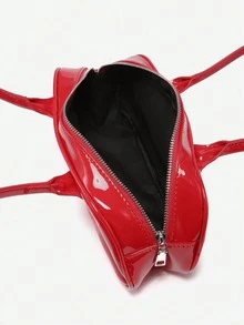 ROMWE Kawaii Túi xách nữ kiểu dáng retro dễ thương họa tiết kẻ caro, quai nơ, trang trí hình trái tim anh đào, nhiều ngăn, kiểu Boston Tote. - Màu Hoa hồng đỏ - Xem 6