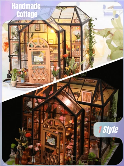 1Set Wood DIY Dollhouse Kits, Tiny Model Houseto Build, Tiny Greenhouse Model Kits House Kit 1:24 Scale,DIY Crafts/Birthday Gifts/Home Decor For Family And Friends (Without Battery) Back To School Birthday Gift