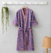1 chiếc, Áo choàng tắm dài kiểu cổ điển, Áo choàng tắm bằng vải cotton gạc nguyên chất, Áo choàng tắm mùa hè, Thấm hút tốt, nhanh khô, Áo choàng tắm nữ, Khăn tắm có thể mặc được, Đồ ngủ mùa xuân và mùa hè, Vải gạc đôi, Đồ dùng phòng tắm, Đồ gia dụng - nhiều màu - Xem 17