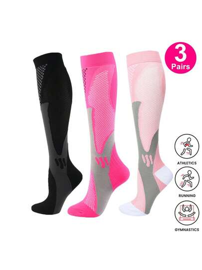 3 Pairs Mixed Size Men Women Unisex Sports Compression Socks For Outdoor Running Gym Fitness Training Hiking Athletic Moisture Wicking Cushioned Breathable Support Performance Socks Multipack Activewear Essential Workout Gear For All Seasons