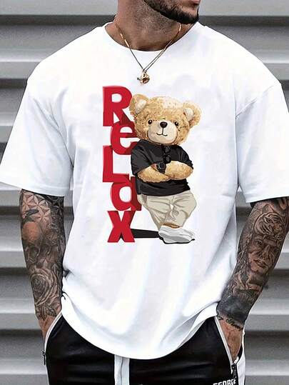 ‌Camiseta de hombre de cuello redondo y manga corta. Estilo casual con estampados modernos y cómoda