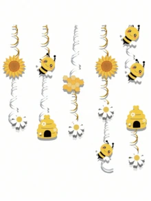 1 Set 20 Buah Dekorasi Gantung Berbentuk Spiral Bertema Lebah, Pita Langit-langit Foil, Perlengkapan Pesta untuk Ulang Tahun, Pengungkapan Jenis Kelamin Bayi, Acara Baby Shower, Perayaan, dan Dekorasi Acara di Rumah - MultiWarna - View 5