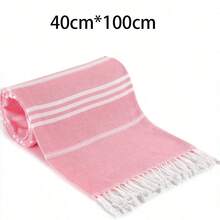 SHEIN 1pc Classic Series Durable Non-Shrink Turkish Tassel Beach Towel, Available In Multiple Sizes, Sand-Resistant, Quick-Drying, Lightweight, Suitable For Beach, SPA, Travel, Stripe Sports Towel - Hot Pink - View 11