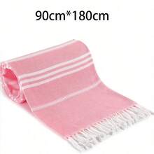 SHEIN 1pc Classic Series Durable Non-Shrink Turkish Tassel Beach Towel, Available In Multiple Sizes, Sand-Resistant, Quick-Drying, Lightweight, Suitable For Beach, SPA, Travel, Stripe Sports Towel - Hot Pink - View 10