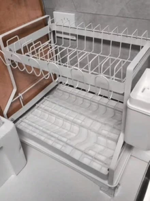 2-Tier Dish Drying Rack With Draining Board, Kitchen Utensil Organizer Rack For Cutlery, Knives And Cutting Boards, Suitable For Apartment Kitchen - White - View 5