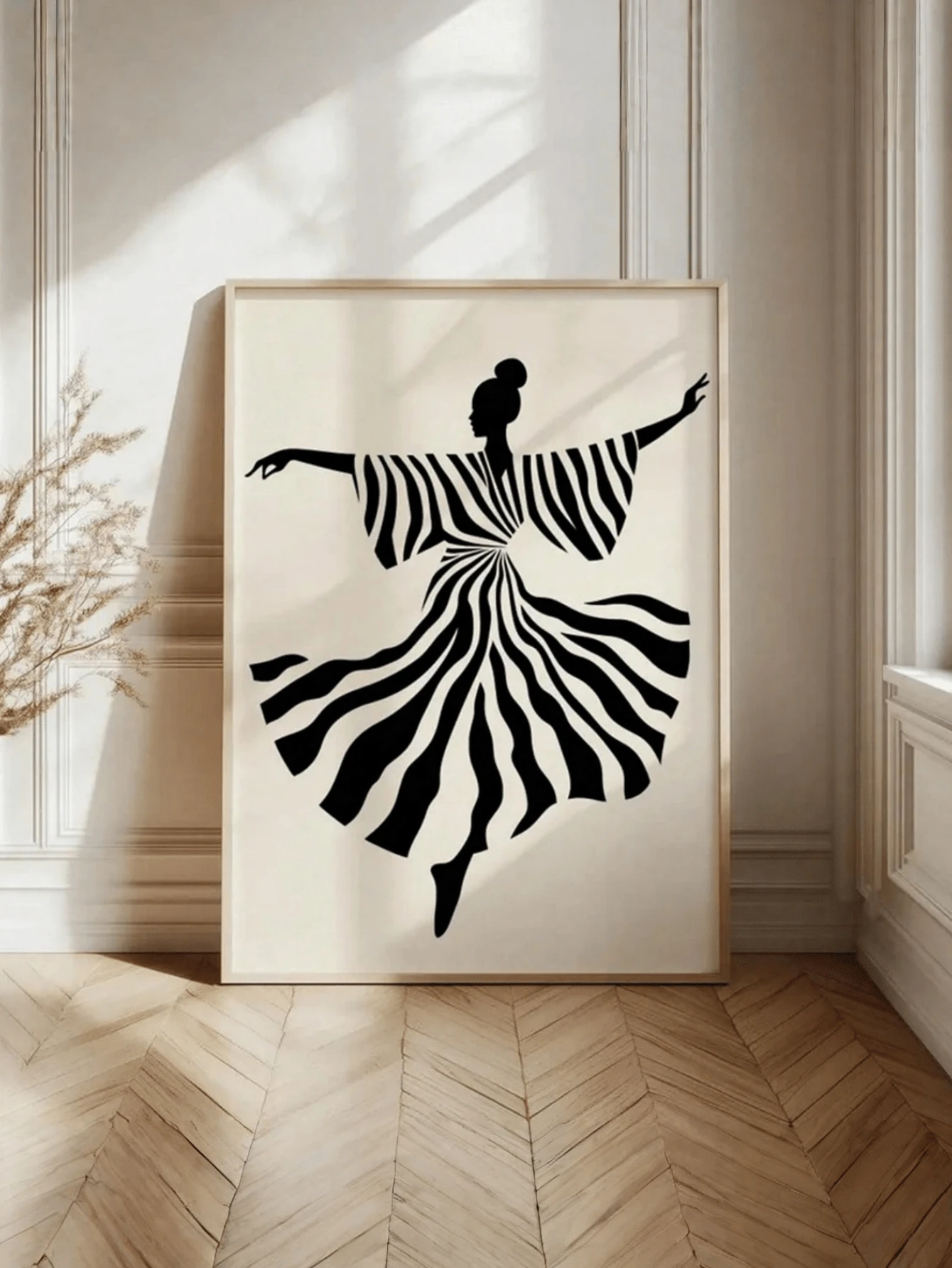 1幅抽象舞者墙饰，现代黑白舞蹈版画，简约女性艺术作品，适用于客厅或卧室装饰，海报，房间装饰，客厅装饰，办公室装饰，家居装饰，卧室装饰，厨房装饰，浴室装饰，房间装饰用品，墙面装饰，无框 - 黑與白 - 查看 1