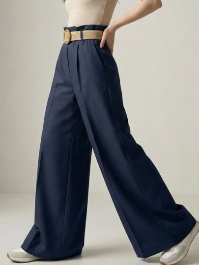Pantalones de moda ancha con cinturon para Mujer