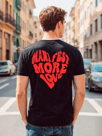 Playera Unisex 100% Algodón Peinado Cuello Redondo Modelo Manifest More Love Corazón, Unisex, Fresca y Cómoda