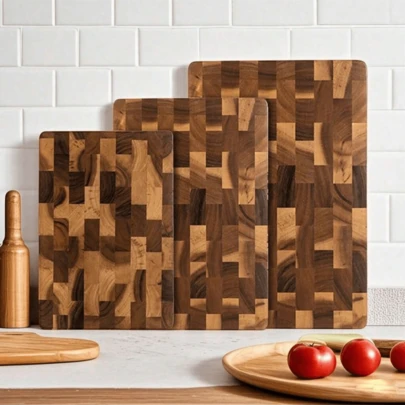 1PC/3PCS Acacia Wood Cutting Board, Wooden Chopping Board, Double-Sided Multi-Size Rectangular Wooden Tray Cutting Board For Kitchen