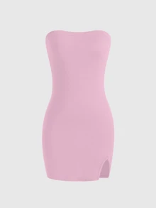 SHEIN Unity 女士黑色无肩带迷你短裙套装 - 粉色 - 查看 3