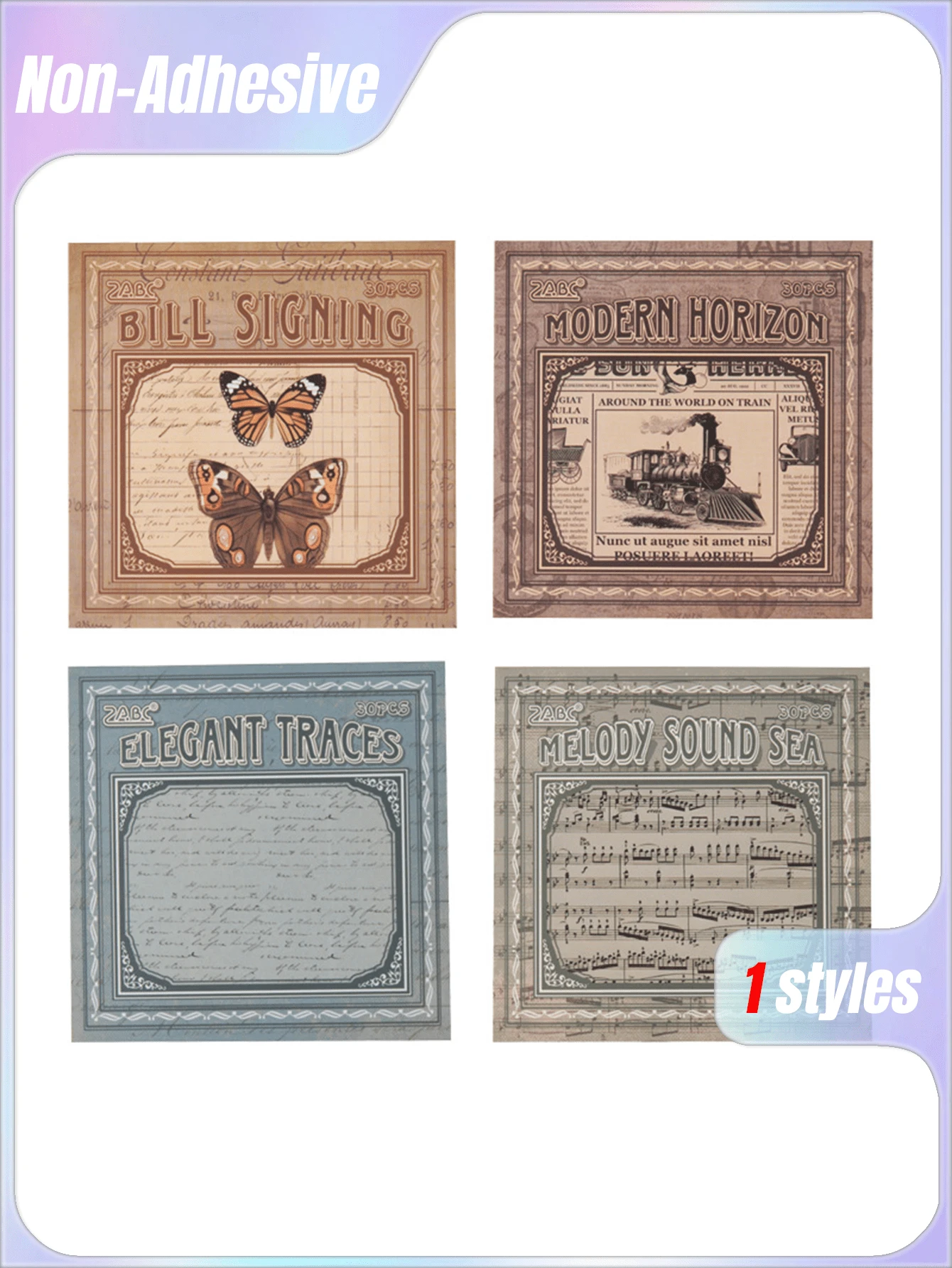 Juego de 4 piezas de bloc de notas con encantos estilo europeo | Bloc de notas retro sin adhesivo para diario y scrapbooking de comercio transfronterizo - Traje - Ver 1