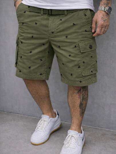 MODA MANIA Bermuda Cargo estampada para Hombre Casual con Bolsillos y Cinturón – Estilo Urbano, Cómoda y Transpirable