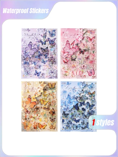 4-Piece Blossom & Butterfly Whispers Die-Cut PET Stickers | Waterproof Cross-Border Journal Supplies For Kids