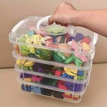 4-Layer Extra Large Capacity Multi-Function Storage Box With Handle, Toy/Building Block Organizer, Stationery/Notebook/Marker Pen Storage Box, Transparent Plastic Material For Easy Viewing - Clear - View 4